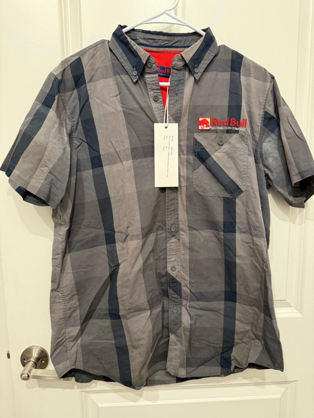 Men's Red Bull Grey Plaid Casual Shirt